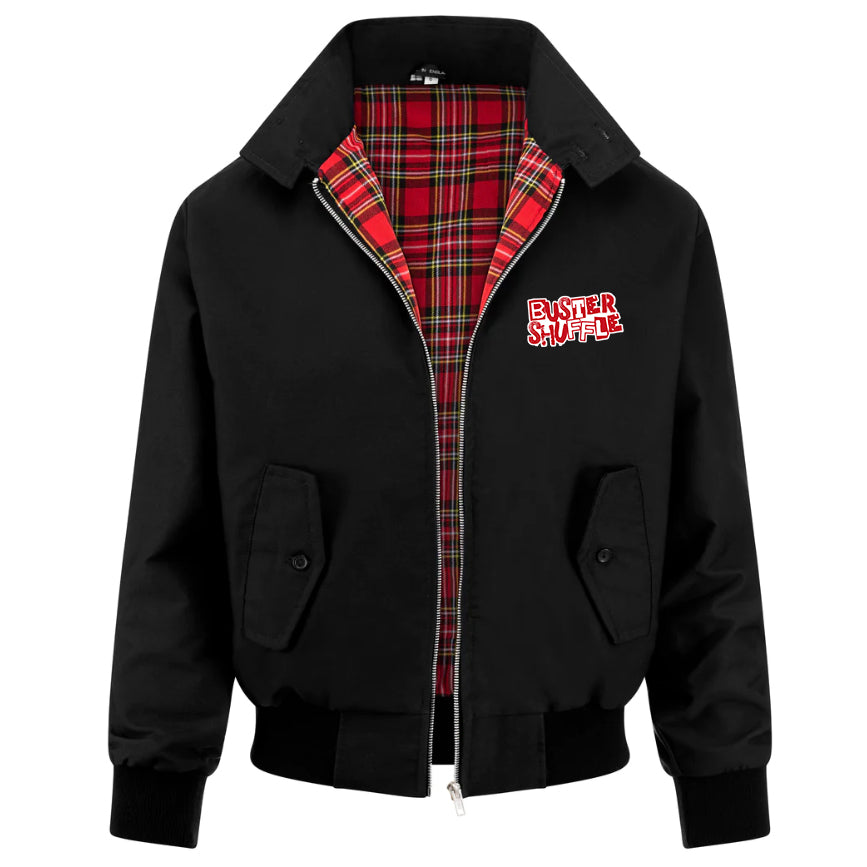 Black Harrington Jacket with Buster Shuffle Punk Logo Embroidery