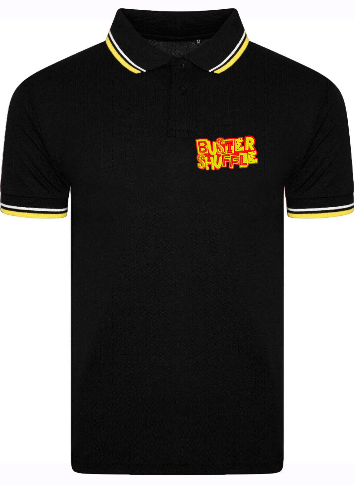 Black Polo Shirt - Punk Logo- Yellow and Red Embroidery